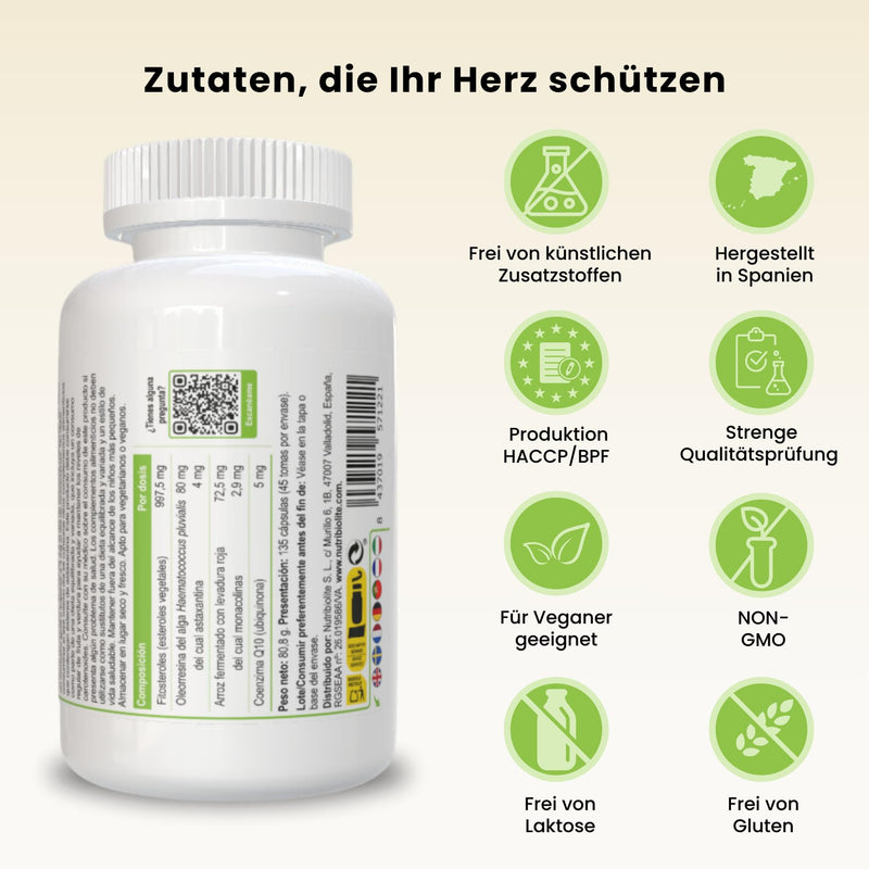[Australia] - High-dose cholesterol-lowering capsules with plant sterols 998 mg, red rice yeast 2.9 mg monacolin K, Co-Q10 + astaxanthin. 135 vegan capsules without additives – Protecardio 