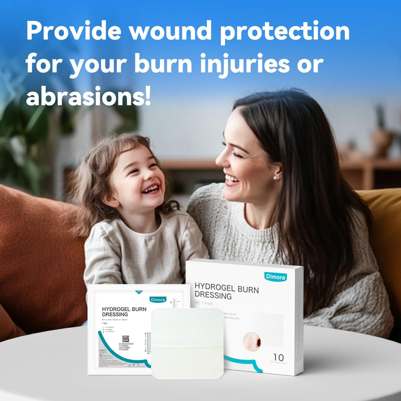 [Australia] - Dimora Hydrogel Burn Dressing 4" x 4" - Burn and Wound Dressing Instant Cooling Relief for Minor Burns & Wounds, Soothing Moist Burn Pads for 1st-2nd Degree Burns, Cuts, Abrasions(10 Count) 4" x 4" (10 Count) 