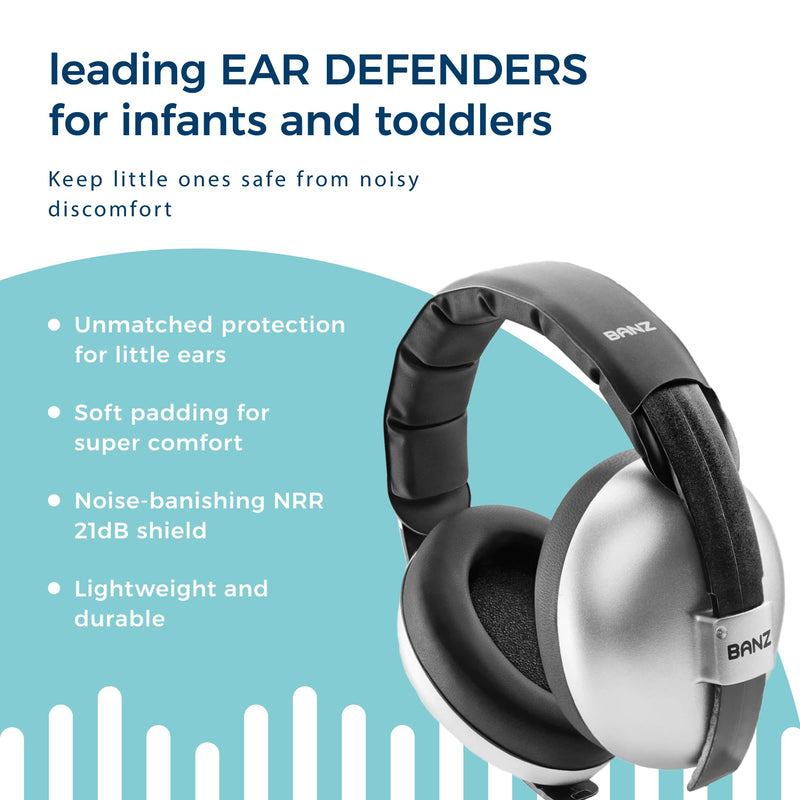 [Australia] - Banz Infant Hearing Protection Sound Blocking Earmuffs (Silver) 