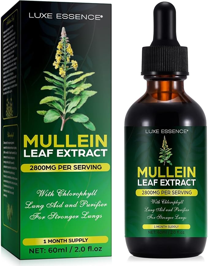 Mullein Drops for Lungs 300,000‬mg, Lung Detox & Cleanse, 16 in 1 Vegan Mullein Leaf Extract Tincture with Chlorophyll, Elderberry, etc, Natural Herbal Supplement for Respiratory, Immune, 30 Servings Natural Flavor 2 Fl Oz (Pack of 1)