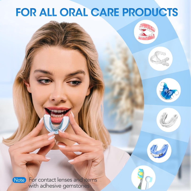 [Australia] - Ultrasonic Retainer Cleaner Machine, Cleaning Pod for Jewelry Cleaner, Dentures, Mouth Guards, Rings, Earrings, Glasses- 200ML 45kHz One-Touch 5-Minute Deep Clean (White) White 