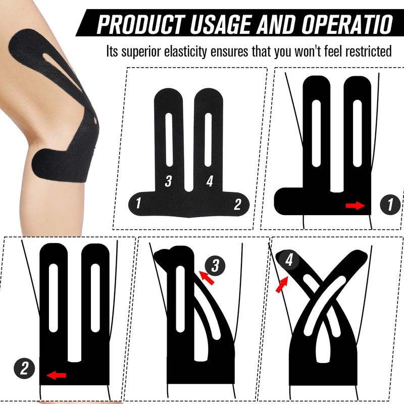 30 Pcs Precut Kinesiology Tape Set Ankle Knee and Shoulder Tape Bulk, Waterproof and Elastic, Breathable, Provides Support for The Muscles in Various Sports, Black