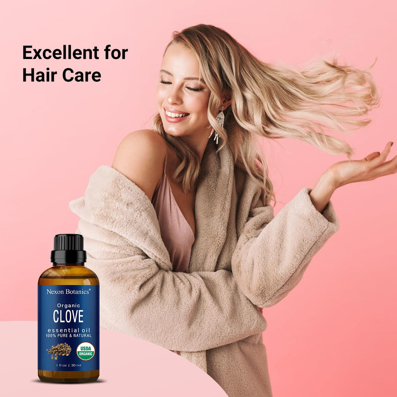 [Australia] - Organic Clove Essential Oil 30 ml - Pure, Undiluted Oil for Tooth Ache Ease - Soothes Sore Muscles - Clove Bud Essential Oil for Teeth, Gums, Toothache, Skin Use and Hair Care - Nexon Botanics 1 Fl Oz (Pack of 1) 