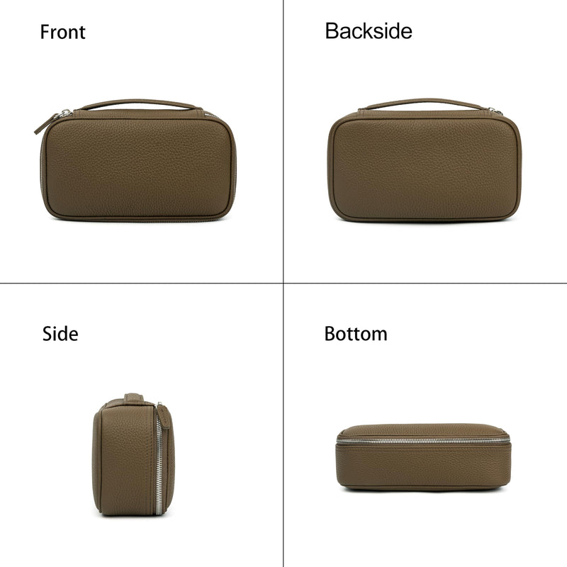 DORIS&JACKY Genuine Leather Cosmetic Bag for Women, Small Daily Makeup Case, Jewelry And Skincare Toiletry Organizer Zipper Pouch Box with Handle (3-Dark Grey) 3-Dark Grey