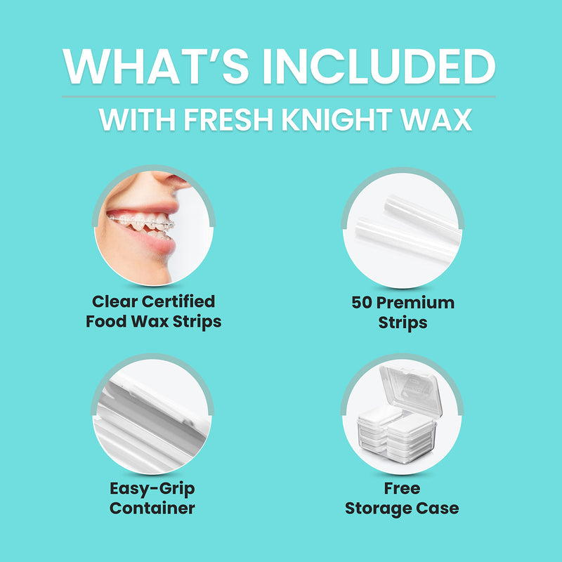 [Australia] - Braces Wax,10 Pack. Dental Wax for Braces & Aligners, Unscented & Flavorless - 50 Premium Orthodontic Strips. White Cases. Includes storage case. Food Grade ortho brace wax. Fresh Knight. (White) 