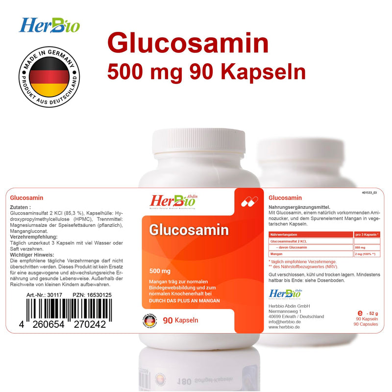 [Australia] - High-dose glucosamine vegan capsules - 90 pieces - GMO-free - Supply for 3 months - 500 mg per daily dose - No additional ingredients - Laboratory tested. 
