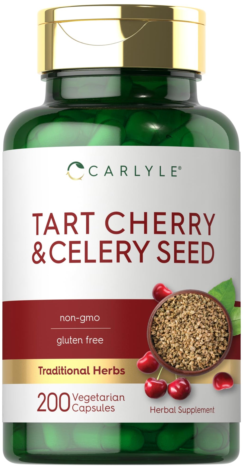 Carlyle Tart Cherry and Celery Seed Supplement | 200 Capsules | Vegetarian, Non-GMO, and Gluten Free