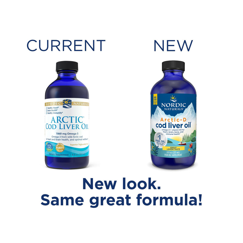 [Australia] - Nordic Naturals Arctic-D Cod Liver Oil, Lemon - 8 oz - 1060 mg Total Omega-3s + 1000 IU Vitamin D3 - EPA & DHA - Heart, Brain, Bone, Immune & Mood Support - Non-GMO - 48 Servings 