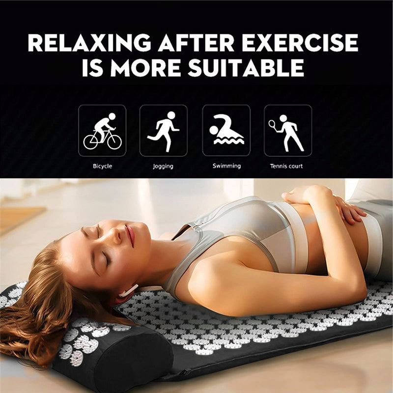 [Australia] - Acupressure set acupressure mat pillow for soothing relaxation and massage, relief from back pain, headache, neck pain, stress and sleep disorders at home, in the office or when traveling black and white 