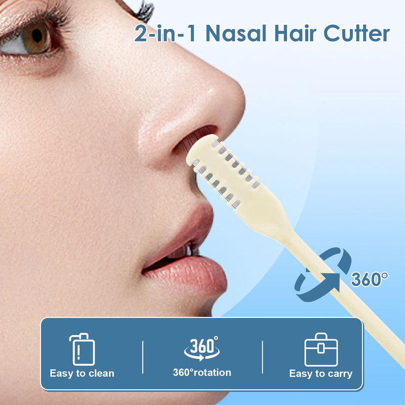 [Australia] - 6 Pcs 2-in-1 Nasal Cutter, Upgrade Double Sided Nose Knife, 360 Nostril Hair Remover Tool, Trimmer for Men, Women, Soft Cleaning Brush (Cream) (6 Pcs)cream 