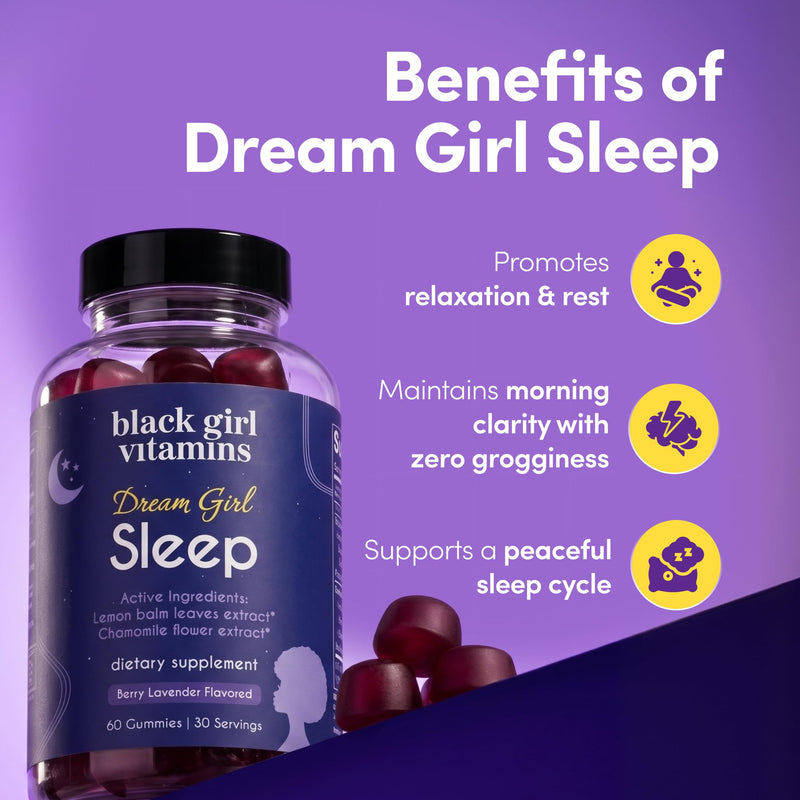 Black Girl Vitamins Sleep Gummies – Targeted Rest & Recovery Formula – Promotes Deep Relaxation, Supports Calm Midlife Tension, and Reduces Sleeplessness – 60 Gummies (30-Day Supply)