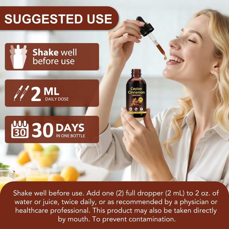 Ceylon Cinnamon Drops Supplement,1000mg Cinnamomum Verum Bark Extract, Natural Antioxidant Support, Easily Absorbed Formula for Digestion, Metabolism & Circulation Support 60ml