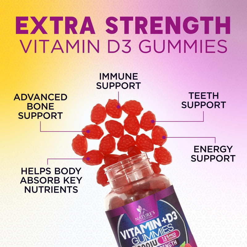 Vitamin D Supplement Gummy - Vitamin D3 125 mcg 5000 IU Per Serving - Bone, Teeth, Muscle and Immune Health Support for Men & Women, Premium VIT D3 Nature's & Gluten Free - 120 Gummies 120 Count (Pack of 1)
