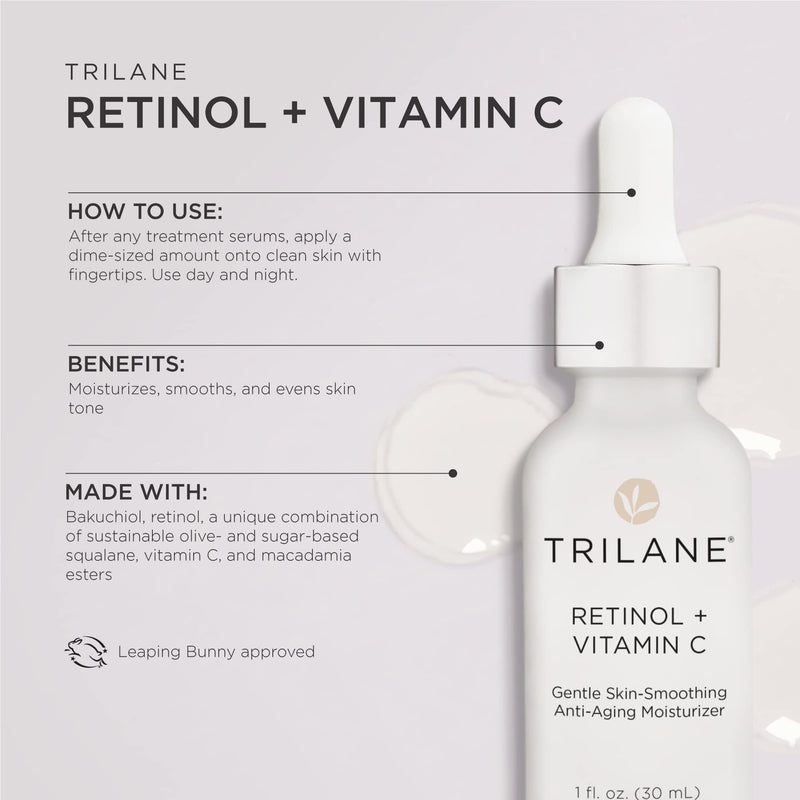 Trilane Retinol + Vitamin C with Squalane, Visibly Reduces the Signs of Aging for Softer, Smoother, More Radiant Skin with Zero Irritation, 1 fl. oz.