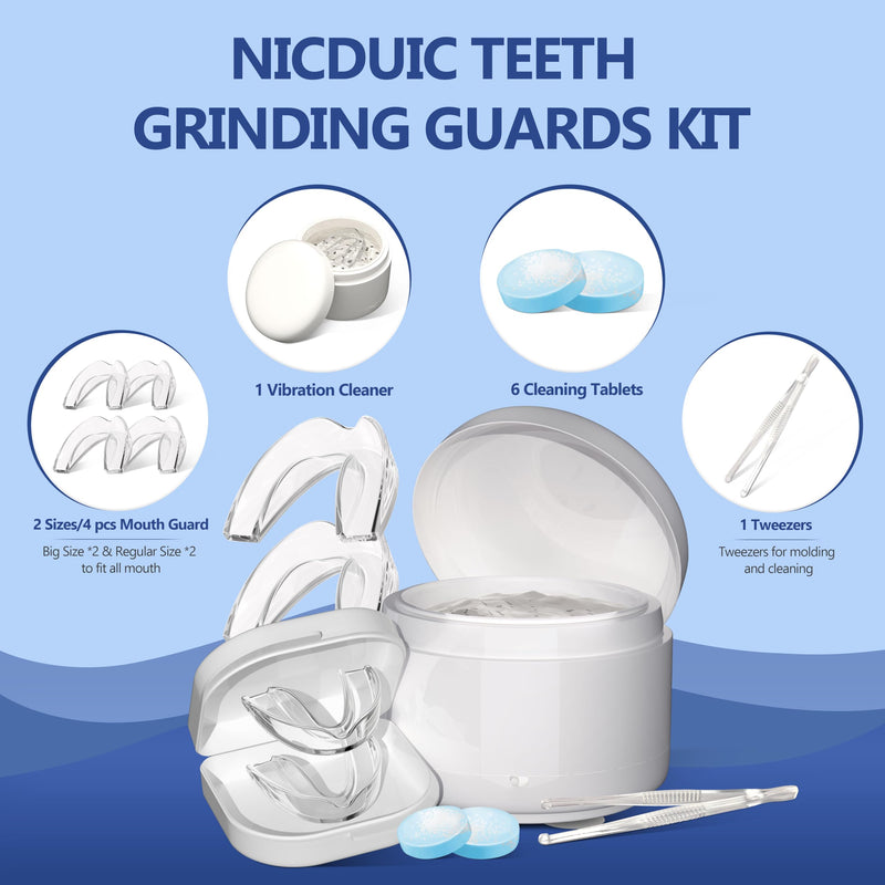 [Australia] - Mouth Guard for Grinding Teeth at Night with a Cleaner, 2 Size/4 Pcs Night Guards for Teeth Grinding, Moldable & Reusable Mouth Guard for Sleeping with 6 Cleaning Tablets. 