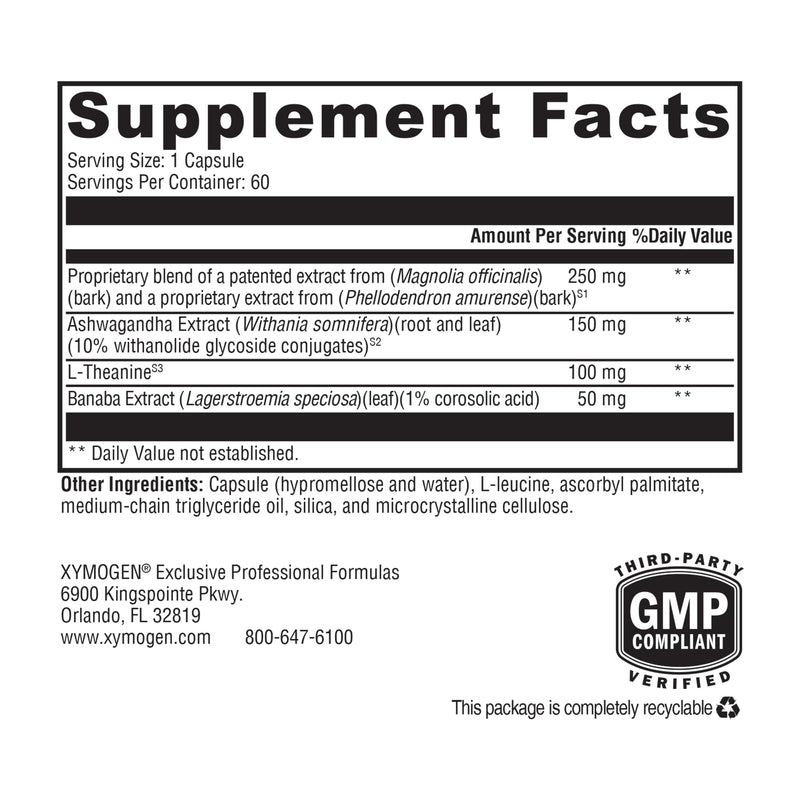 [Australia] - XYMOGEN Cortisolv - Ashwagandha Supplement with Banaba Leaf Extract, L-Theanine, Maral, Magnolia Bark Extract - Supports Healthy Cortisol Levels, Energy, Relaxation and Mental Clarity (60 Capsules) 60 Count (Pack of 1) 