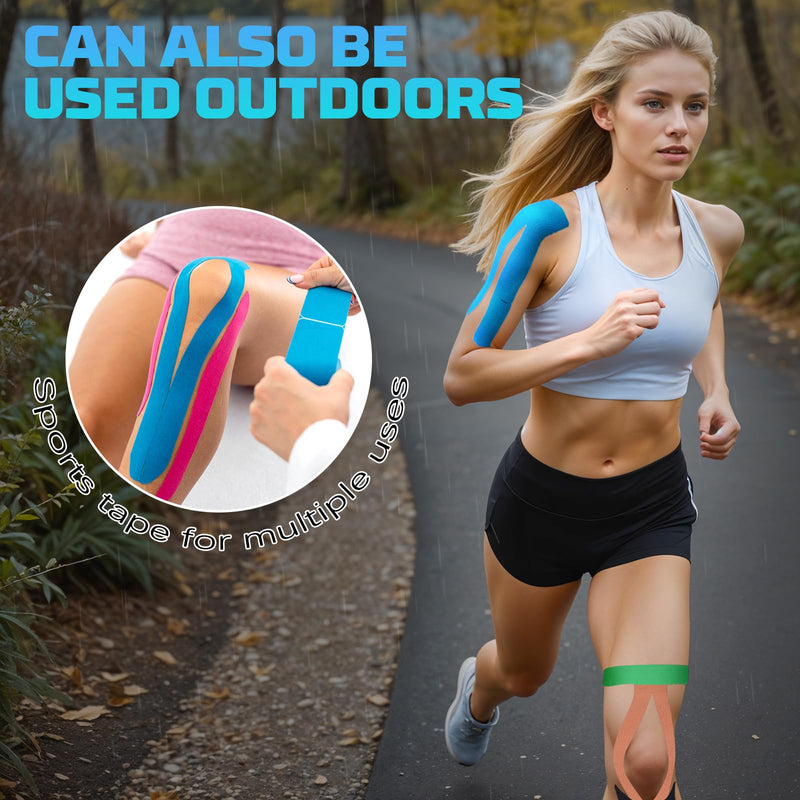 [Australia] - 4 rolls of kinesiology tapes pre-cut, 80 strips of sports tape 5 cm x 25 cm kinesiology tape, elastic, waterproof, skin-friendly physio tape with scissors for sports for elbows, knees, shoulders 
