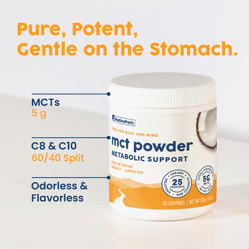 [Australia] - NativePath MCT Oil Powder Supplement - Unflavored MCT Powder with Keto-Friendly C8 MCTs. Free of Dairy, Gluten and GMOs, 25 Servings 