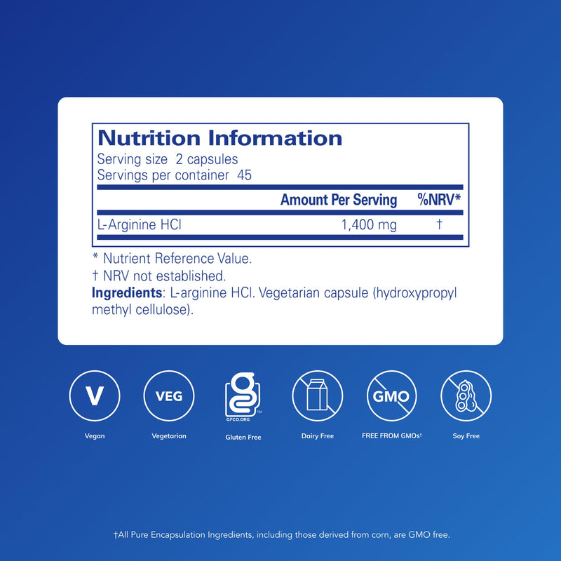 Pure Encapsulations L-Arginine - Hypoallergenic Supplement with Amino Acids - High-dose L-Arginine - 90 Capsules