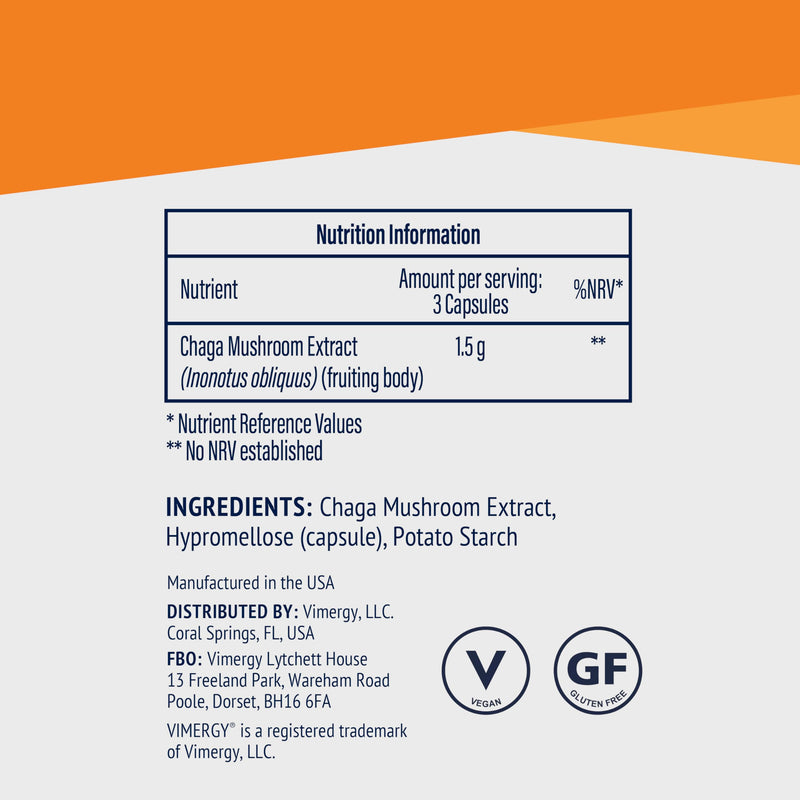 Vimergy Chaga Mushroom Capsules, 30 Servings - Real Mushroom Herbal Supplement for Cardiovascular Support - Kosher, Non-GMO, Gluten-Free, Vegan, Paleo - 100% Pure Chaga with Zero Fillers (90 Count)