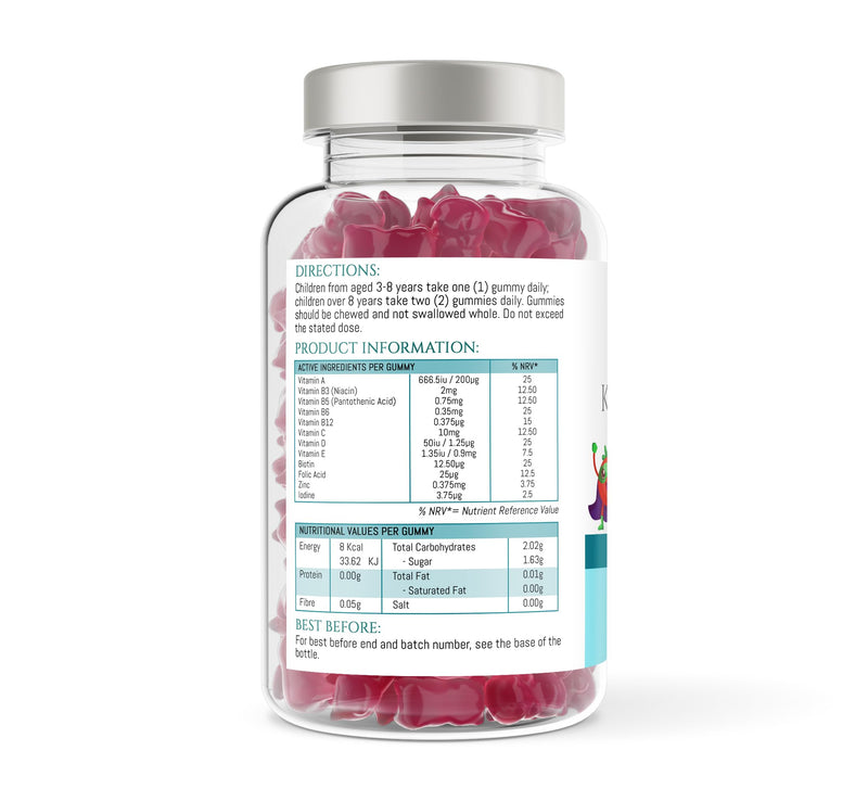 Multivitamin Gummy for Kids - 60 Natural Berry Flavoured Vitamins & Mineral Gummies for Children - Free from Artificial sweeteners - Vitamins D, C, A, B, & E chewable Supplements 3 Years +
