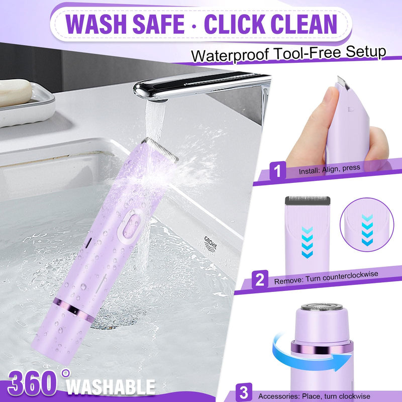 [Australia] - Women's Bikini Trimmer, 2-in-1 Electric Shaver for Bikini Line, Legs, Underarms, Face - Waterproof Women's Electric Shaver for Sensitive Skin, USB Rechargeable(Purple) Purple 