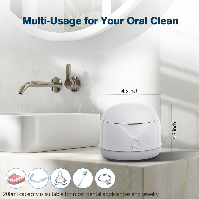 [Australia] - Retainer Cleaner Machine, 45kHz/25W Denture Cleaner, 2 Modes Mouth Guard Cleaner for Aligner, Night guard, Braces, and Jewelry Cleaner (White) White 