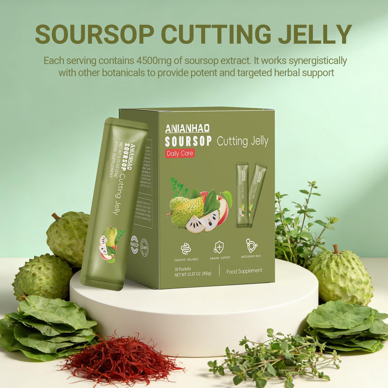 Soursop Fruit Cutting Stick Jelly, Soursop Bitters 7 in 1 with Sea Moss, Moringa, Turmeric, Black Seed Oil, Oregano, Ashwagandha | Herbal Extracts for Overall Health-Enhancing | Vegan, 30 Sachets