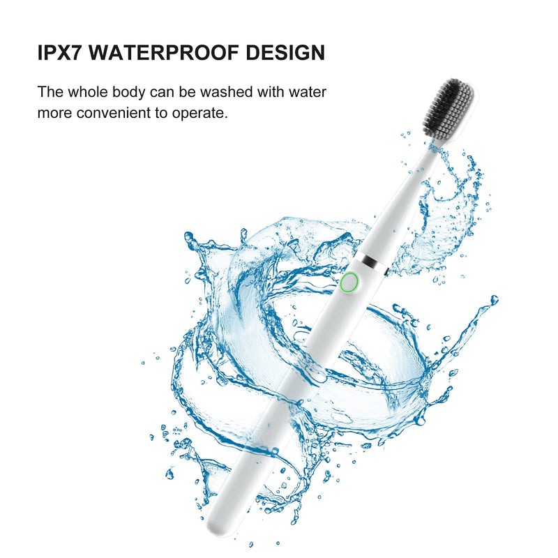 Sonic Electric Toothbrush with 6 Brush Heads，DC Rechargeable Electronic Toothbrush for Adults, Travel Toothbrush, IPX7 Waterproof, 2 Mins Timer (White) White