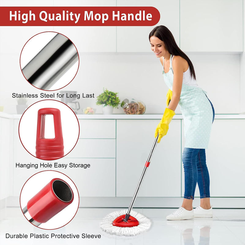 [Australia] - 2 Spin Mop Head Replacement, 1 Base, 1 Mop Handle (30-58in) Combo Mop Set Compatible with OCedar EasyWring Microfiber Mop (White (1-Tank System)) White (1-tank System) 