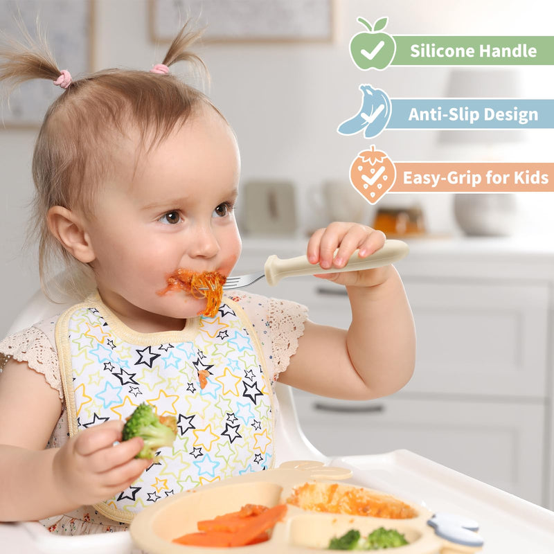 [Australia] - DRKIO 8 Pieces Toddler Forks Set - Baby Forks with Silicone Handle Children safe 18/8 Stainless Steel Toddler Utensils Set for Self Feeding Kids Silverware Anti-Choke Design Food Grade Dishwasher Safe Blue 