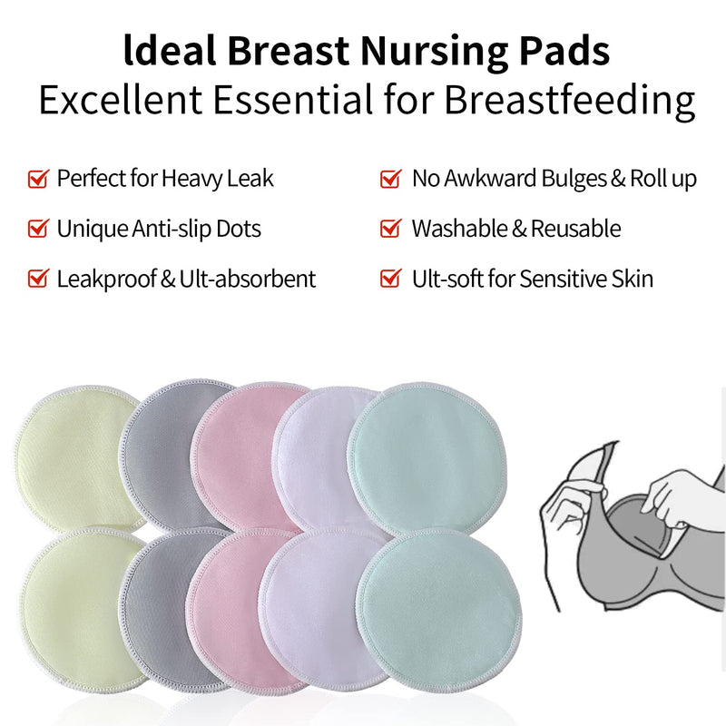 [Australia] - Breast Pads 10pcs Reusable Nursing Pads Washable+ Wet Bag and Laundry Bag - Breast Pads for Leaking Milk - Super Absorbent Nursing Pads Nursing Nipple Pads (Large 4.7") pure color 
