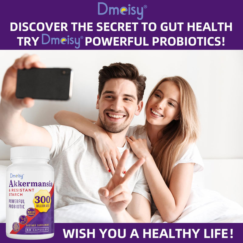 300 Billion AFU Akkermansia Muciniphila Probiotics for Women Men, 60 Count | 6-in-1 Akkermansia Probiotic for Digestive, Gut, Immunity, Enhances* Gut Lining Function, Intestinal Walls & Overall Health 60 Count (Pack of 1)