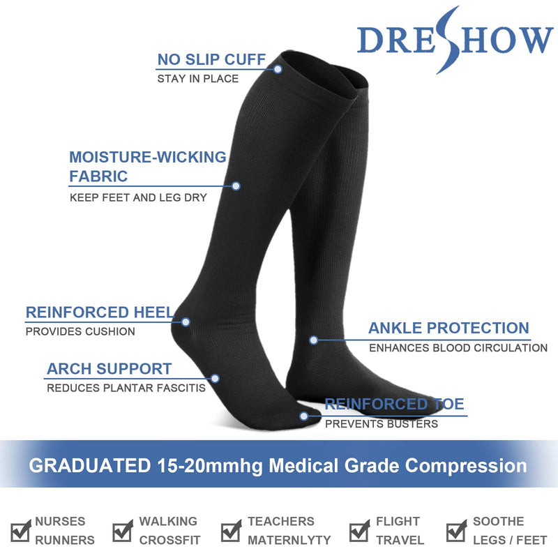 [Australia] - DRESHOW Compression Socks for Men and Women, Compression Socks for Sports, Running, Air Travel, Cycling Assorted - 7 Pairs E S-M 