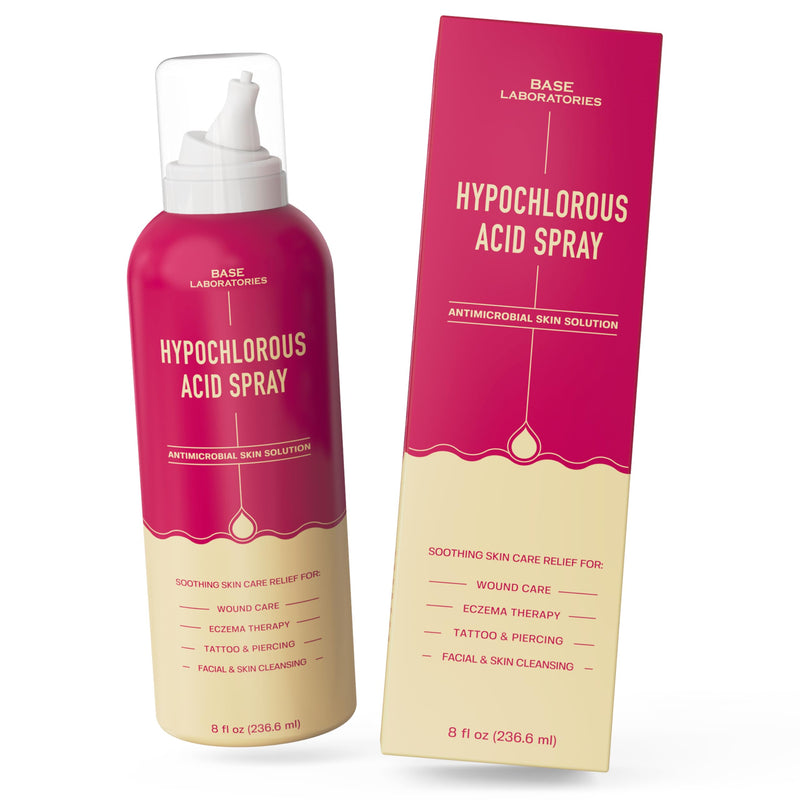 [Australia] - BASE LABORATORIES Hypochlorous Acid Spray | Skin healing for wounds | Spray solution for wound care, eczema, tattoo and piercing aftercare | Wound irrigation with saline solution Hypochlorous Acid | 240ml 240ml (pack of 1) 