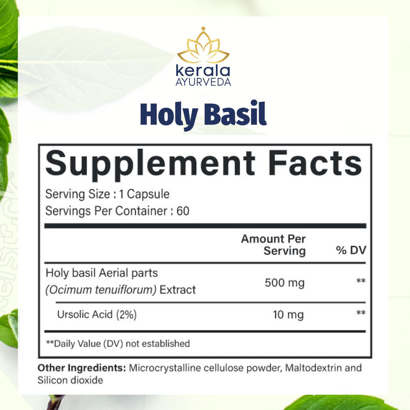 [Australia] - Kerala Ayurveda Holy Basil Herbal Supplement for Stress Relief & Relaxation | Calms Mind & Body | Immunity Support - 60 Veg Capsules 