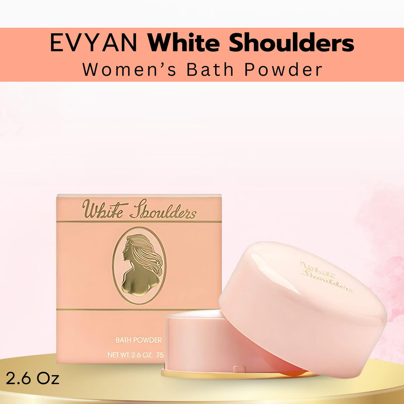 White Shoulders by Evyan for Women Bath Powder 2.6 Oz | Scented body powder, dusting powder, luxury body care, silky finish, feminine skincare, beauty gift for women