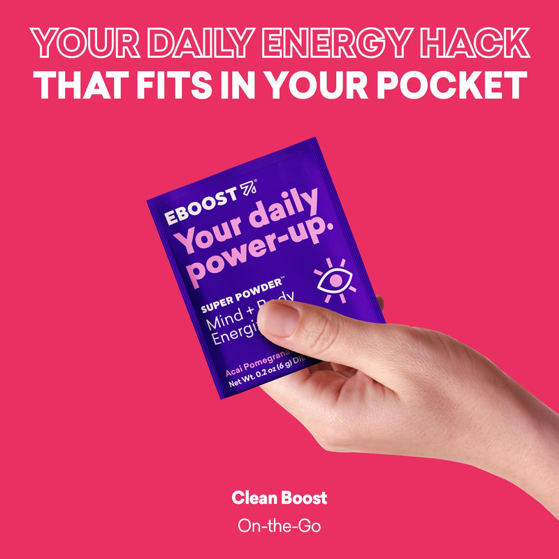 EBOOST SUPER POWDER Drink Mix - Acai Pomegranate 0.2 oz 20 Pack Hydration Energizer Electrolytes Powder - 13 Vitamins & Minerals - 110 mg Caffeine - 0 Added Sugar - No Artificial Flavors or Sweeteners 20 Servings (Pack of 20)