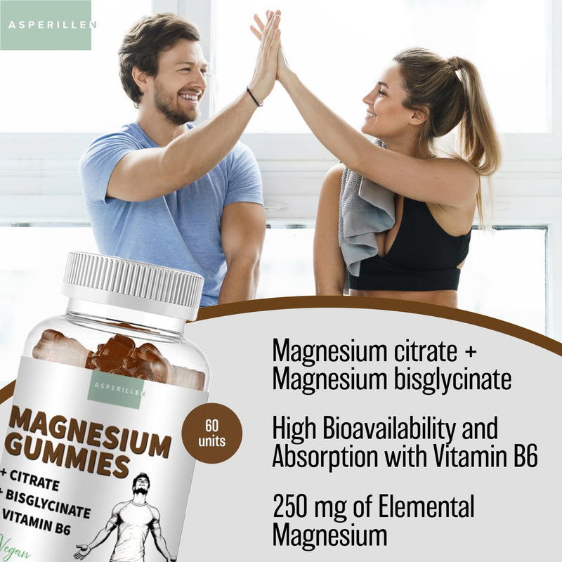 Magnesium Citrate 1560mg + Magnesium Bisglycinate 600mg Gummies - High Strength with 250mg Elemental Magnesium and Vitamin B6 - Vegan - Cola Flavour - 60 Gummies