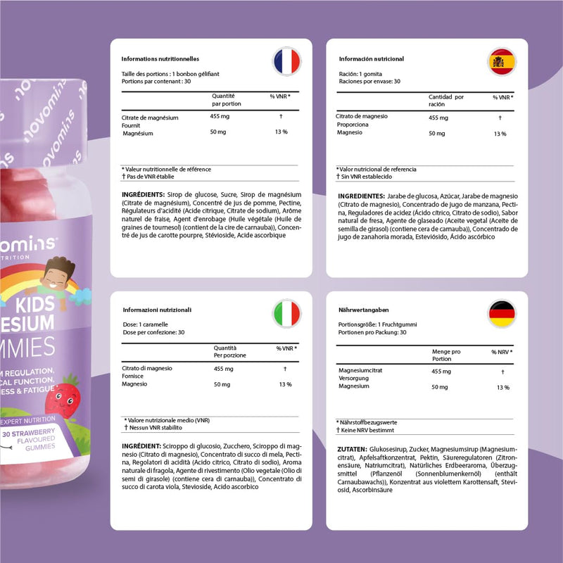 [Australia] - Magnesium gummy bears for children - vegan - 1 month supply - chewable magnesium complex for children - 30 chewable vitamins children - 455 mg magnesium citrate with 50 mg magnesium - from Novomins 