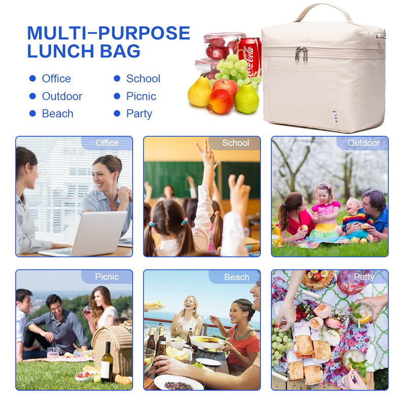 [Australia] - NOL Natural Organic Lifestyle Insulated Lunch Bags for Women Cooler Bag Lightweight Nylon Waterproof Lunch Box For Work（Medium, Cream Medium(normal) 