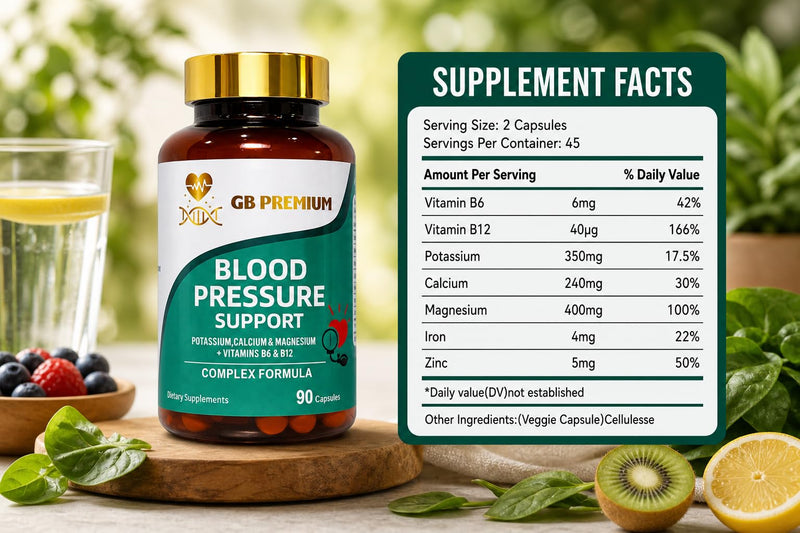 Blood Pressure Support Supplement, with Potassium, Calcium, Magnesium, Vitamins B6 & B12, 90 Capsules