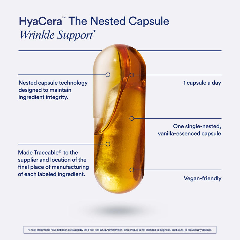 [Australia] - Ritual HyaCera Skin Supplement for Wrinkle Support, with Hyabest and Ceratiq for Skin Support, Hyaluronic Acid, Glycolipids, Ceramides, Gluten Free, Non GMO, Vanilla Essence, 30 Day Supply 