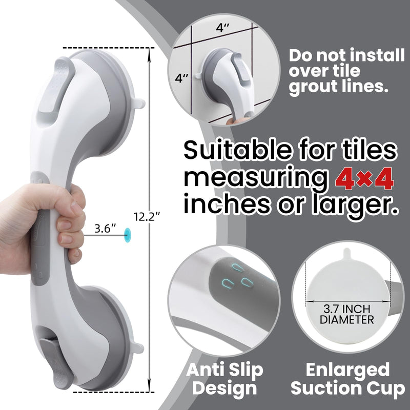 [Australia] - TAILI Shower Grab Bar, 2 Pack 12 Inch Suction Grab Bars for Bathtubs and Showers for Elderly, Shower Handle for Seniors Bathroom Safety Grip, No Drilling Removable,Grey 12.2" Gray 