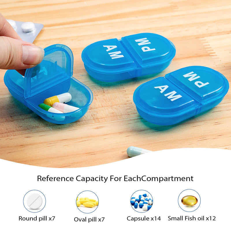 6PCS Mini Pill Case INVODA Portable AM & PM Daily Pill Organizer for Purse | Food Grade PP Material, Fit in Pockets or Handbags, for Vitamins, Fish Oil, Tablets Medium 6pcs Blue