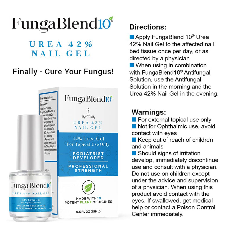 FungaBlend 10 - Urea 42% Nail Gel to Cure Fungus Faster - Delivers Antifungal Medication Directly to Fungus - Quick Results Topical Solution for Toe and Finger Nail Repair Treatment