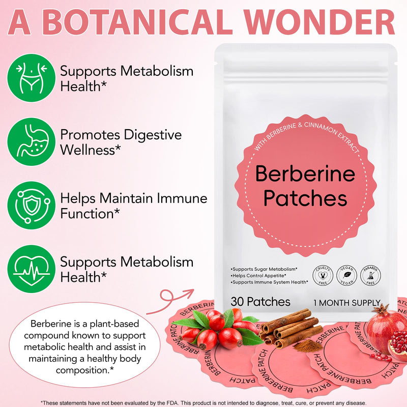 Berberine Patches | Appetite Management & Berberine Support | Plant-Based Formula for Women and Men | 60 Transdermal Patches (60)