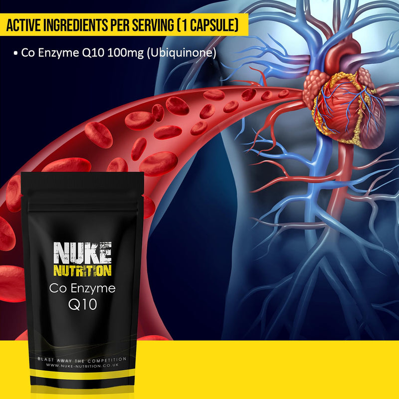 Nuke Nutrition COQ10 Supplement 100mg | 60 Co Enzyme CQ10 High Strength Capsules | Powerful Antioxidant for Heart and Cardiovascular Health | Co Enzyme Q 10 High Absorption | Vegetarian Friendly 1 count (Pack of 60)