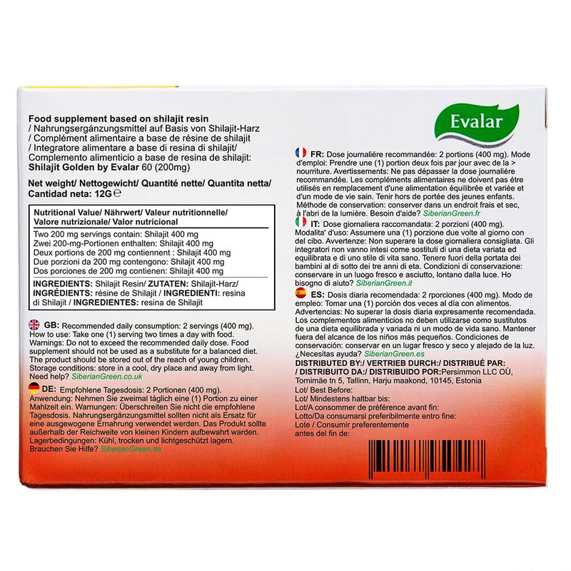 Shilajit Golden by Evalar Siberian Altai 60 Tabs