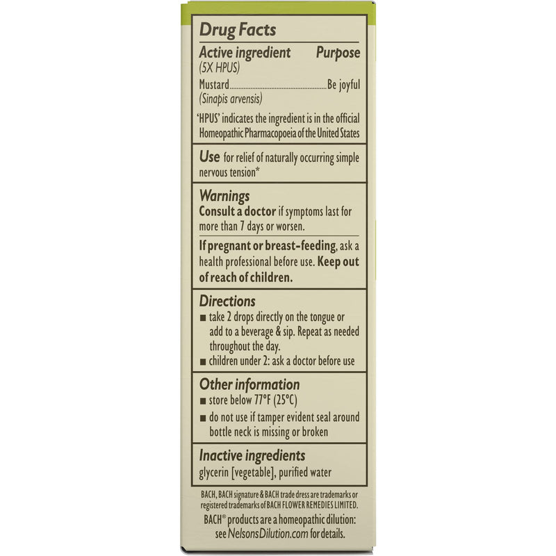 [Australia] - Bach Original Flower Remedies, Mustard for Joy (Non-Alcohol Formula), Natural Homeopathic Flower Essence, Holistic Wellness and Stress Relief, Vegan, 10mL Dropper 